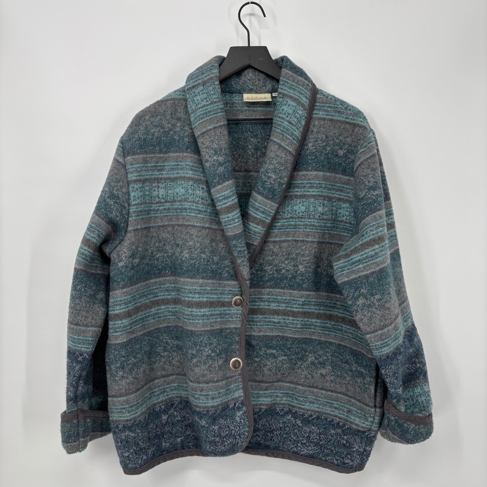 Cedar Canyon Cardigan Jacket Womens Large Blue Teal Southwestern Aztec Boho Cozy
